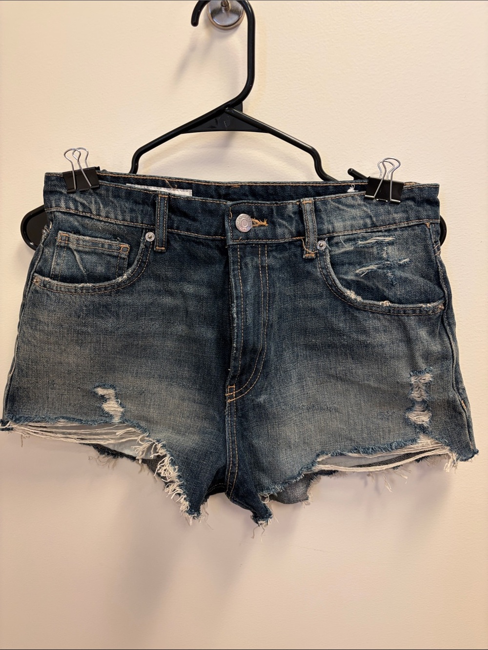 Zara Frayed Hem Distressed Denim Shorts - Blue